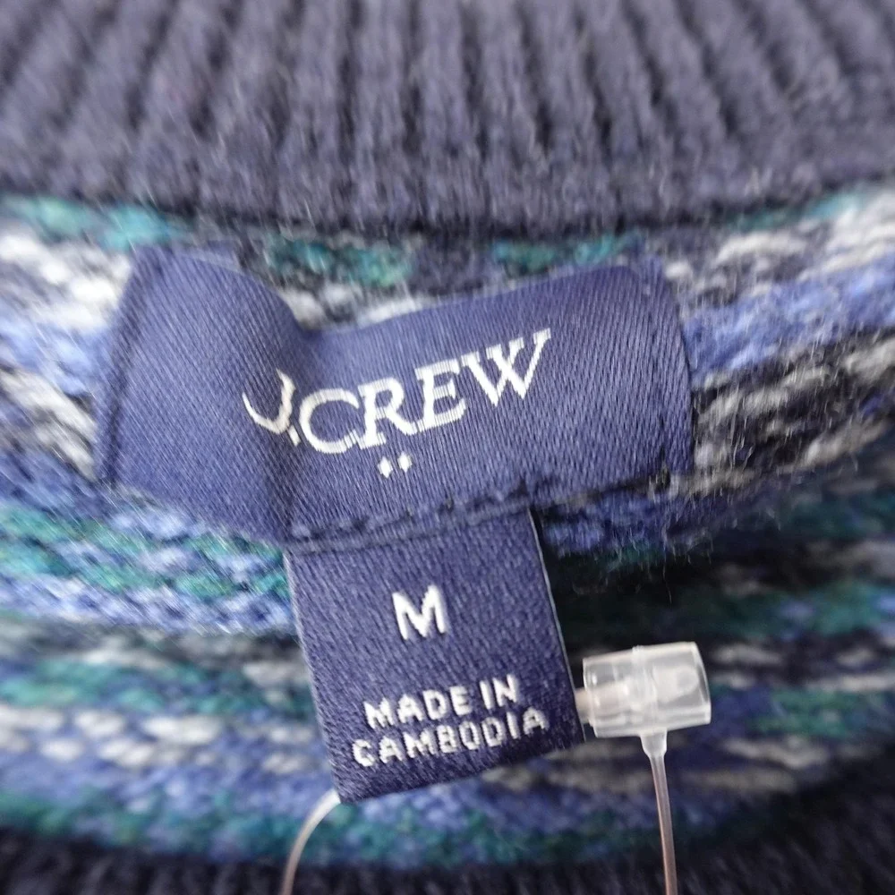 NEW J Crew Sweater Mens M Blue Nordic Fair Isle Lambswool Knit Crewneck Pullover